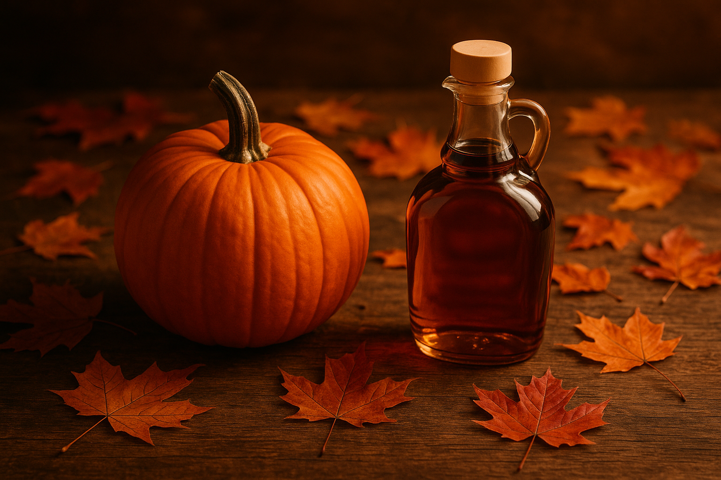 A picture that has pumpkin and maple syrup